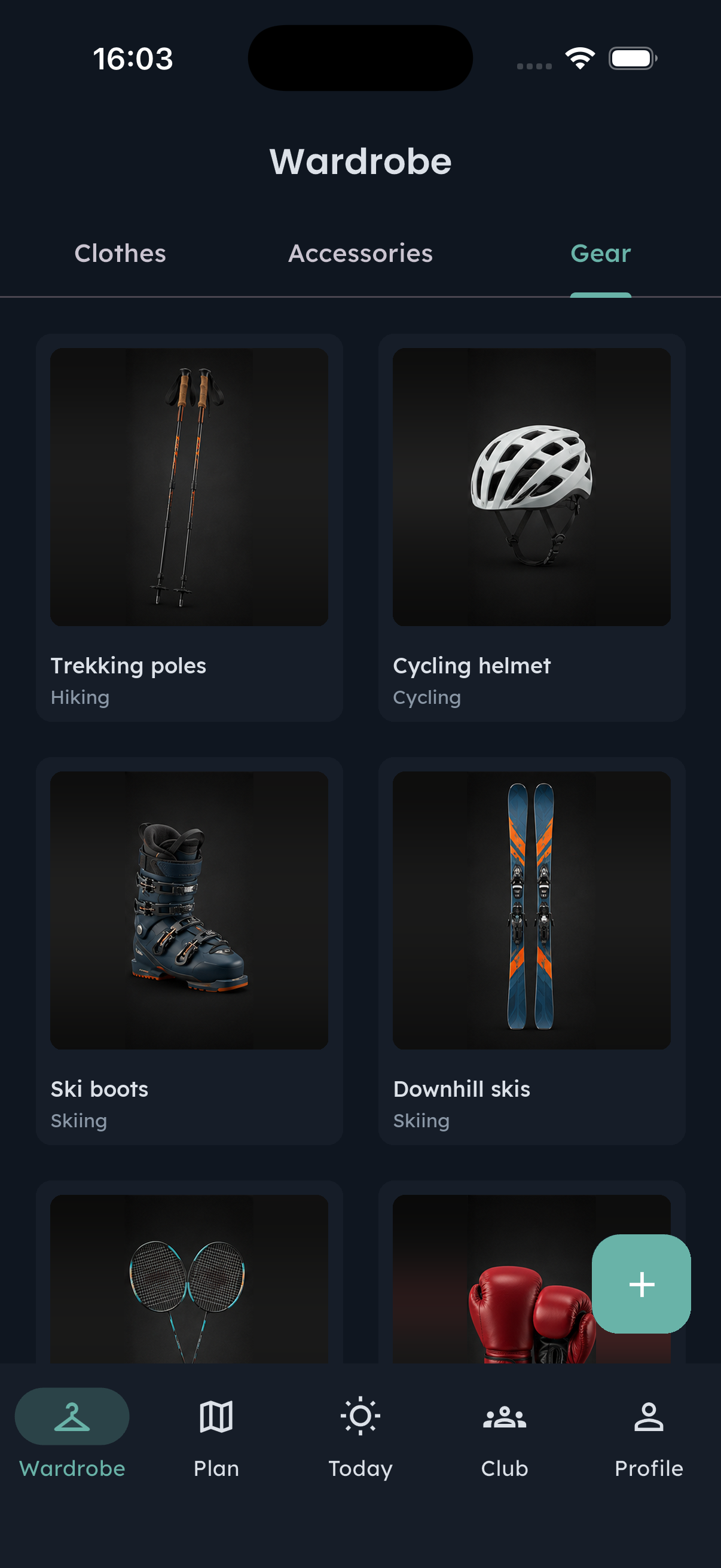 Fennec Hint Wardrobe, Gear tab, with trekking poles, helmet and skis